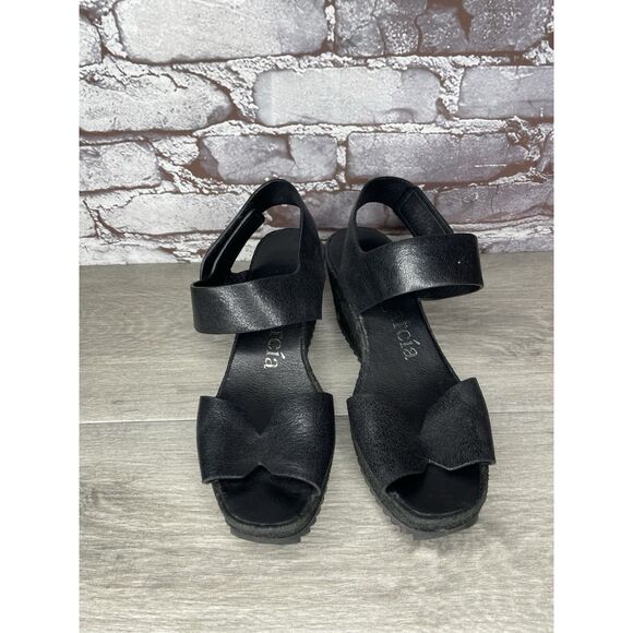 Pedro Garcia Black Leather Platform Suede Wedge Ankle Strap Sandals Women 37.5EU - Picture 5 of 16